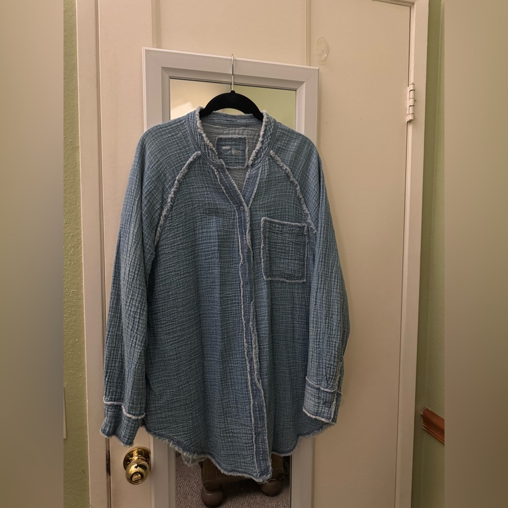 American Eagle Oversize Gauze Cotton  Frayed Edge Blouse/coverup